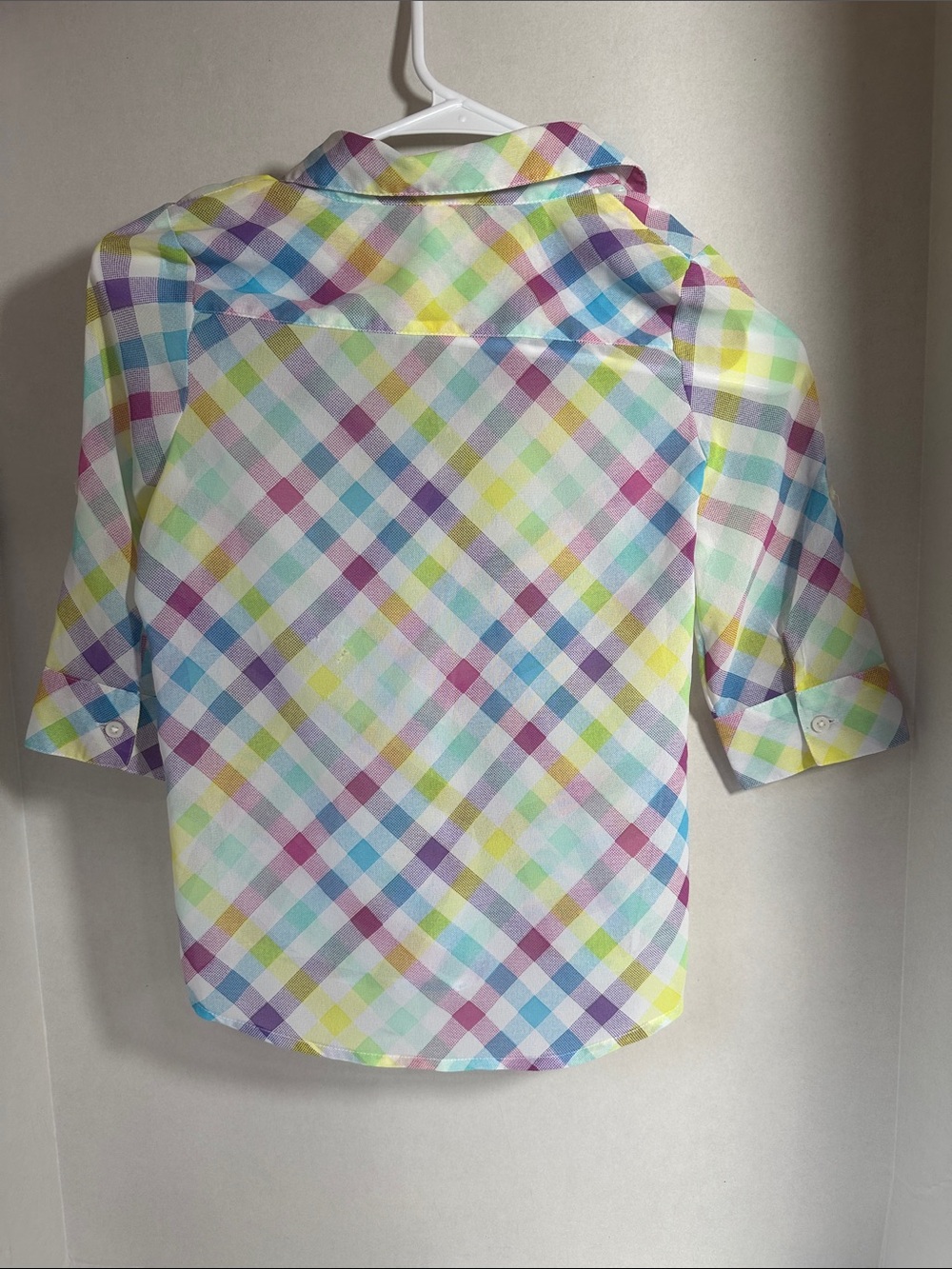 Faded glory semi sheer plaid button up shirt size medium 7/8 - Picture 4 of 5